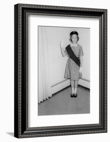 Young Girl Scout Makes Oath and Pledge, Ca. 1963-null-Framed Photographic Print