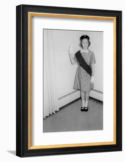 Young Girl Scout Makes Oath and Pledge, Ca. 1963-null-Framed Photographic Print