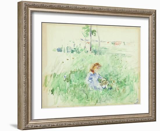 Young Girl Seated on the Lawn, 1882 (W/C on Paper)-Berthe Morisot-Framed Giclee Print