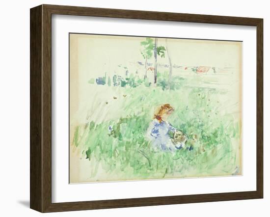 Young Girl Seated on the Lawn, 1882 (W/C on Paper)-Berthe Morisot-Framed Giclee Print