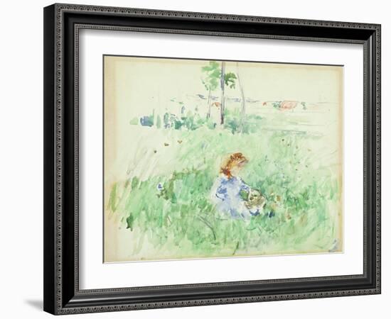 Young Girl Seated on the Lawn, 1882 (W/C on Paper)-Berthe Morisot-Framed Giclee Print