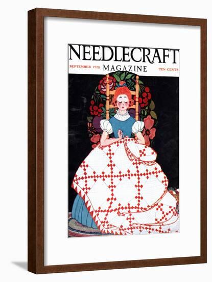 Young Girl Sews A Quilt-Needlecraft Magazine-Framed Art Print