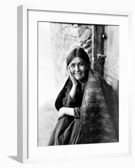 Young Girl Smiling-Edward S^ Curtis-Framed Giclee Print