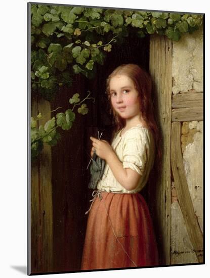 Young Girl Standing in a Doorway Knitting, 1863-Johann Georg Meyer von Bremen-Mounted Giclee Print
