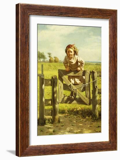 Young Girl Swinging on a Gate-John George Brown-Framed Giclee Print