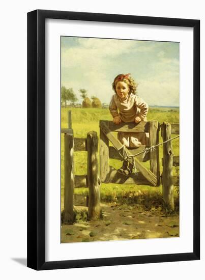 Young Girl Swinging on a Gate-John George Brown-Framed Giclee Print