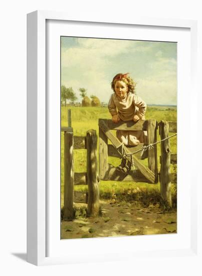 Young Girl Swinging on a Gate-John George Brown-Framed Giclee Print