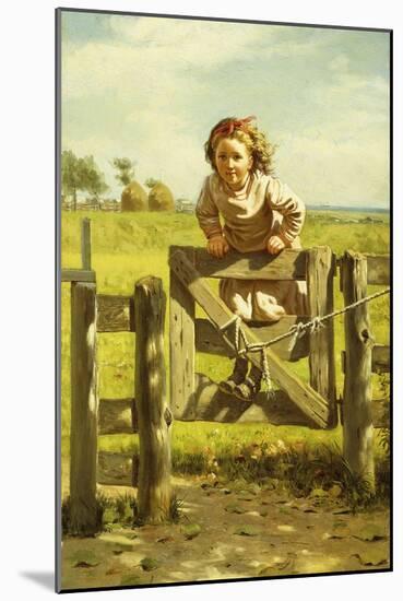 Young Girl Swinging on a Gate-John George Brown-Mounted Giclee Print