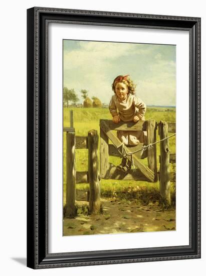 Young Girl Swinging on a Gate-John George Brown-Framed Giclee Print