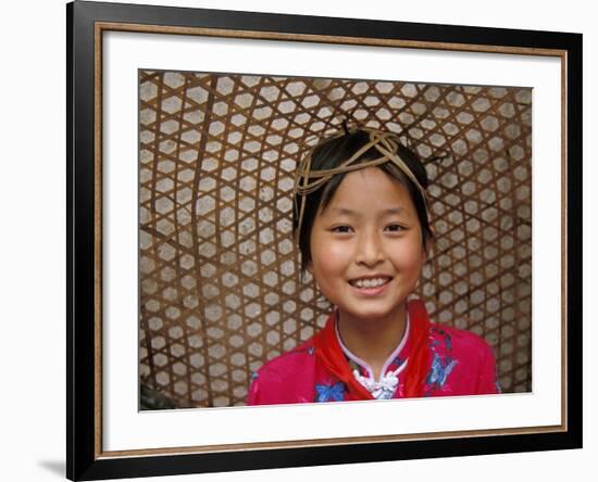 Young Girl Wearing a Straw Hat, Yangtze River, Less Three Gorges, China-Keren Su-Framed Photographic Print