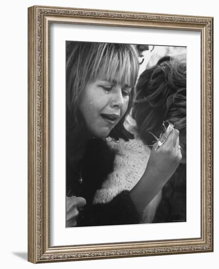 Young Girl Weeping, The Beatles' Fan Clutches Tuft of Grass on Which Ringo Had Walked On-Bill Ray-Framed Photographic Print