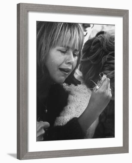 Young Girl Weeping, The Beatles' Fan Clutches Tuft of Grass on Which Ringo Had Walked On-Bill Ray-Framed Photographic Print