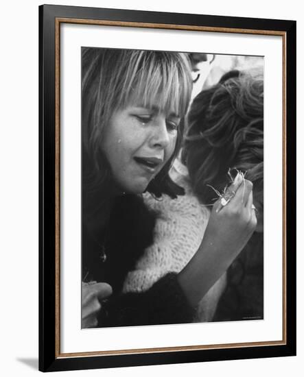 Young Girl Weeping, The Beatles' Fan Clutches Tuft of Grass on Which Ringo Had Walked On-Bill Ray-Framed Photographic Print