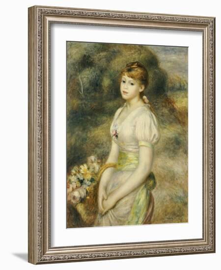 Young Girl with a Basket of Flowers, 1888-Pierre-Auguste Renoir-Framed Giclee Print