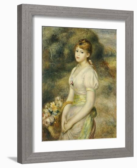 Young Girl with a Basket of Flowers, 1888-Pierre-Auguste Renoir-Framed Giclee Print