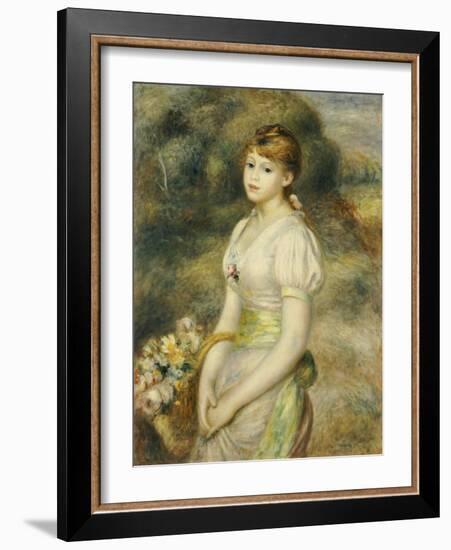 Young Girl with a Basket of Flowers, 1888-Pierre-Auguste Renoir-Framed Giclee Print