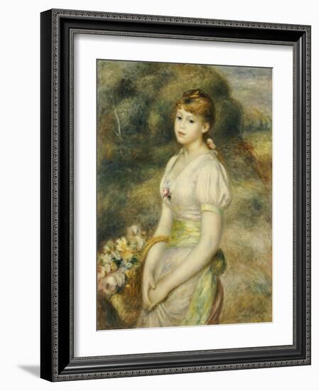 Young Girl with a Basket of Flowers, 1888-Pierre-Auguste Renoir-Framed Giclee Print