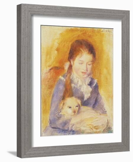 Young Girl with a Dog, C.1875-Pierre-Auguste Renoir-Framed Giclee Print