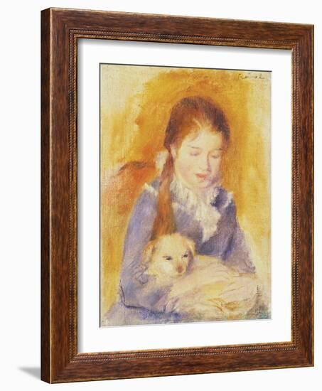 Young Girl with a Dog, C.1875-Pierre-Auguste Renoir-Framed Giclee Print