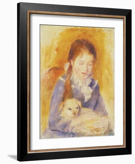 Young Girl with a Dog, C.1875-Pierre-Auguste Renoir-Framed Giclee Print