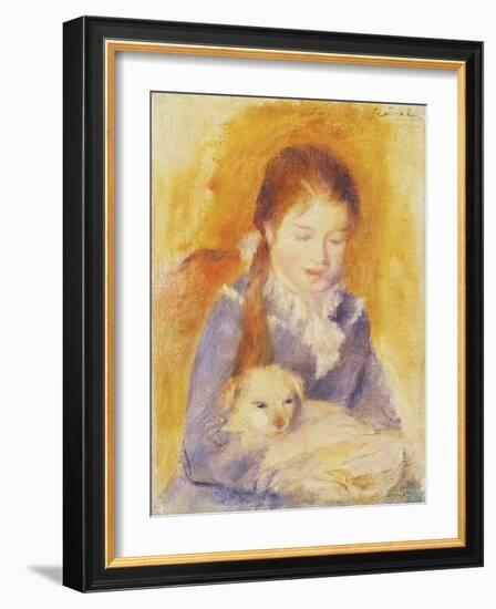 Young Girl with a Dog, C.1875-Pierre-Auguste Renoir-Framed Giclee Print