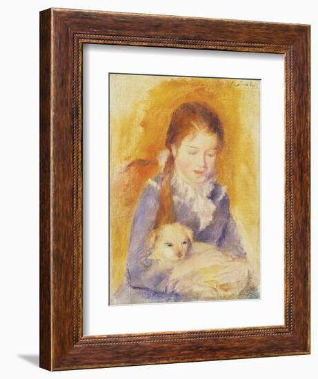 Young Girl with a Dog, C.1875-Pierre-Auguste Renoir-Framed Giclee Print