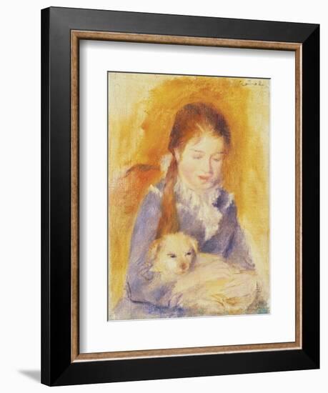 Young Girl with a Dog, C.1875-Pierre-Auguste Renoir-Framed Giclee Print