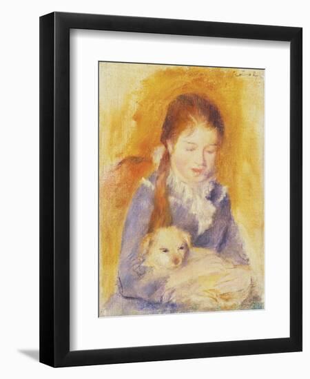 Young Girl with a Dog, C.1875-Pierre-Auguste Renoir-Framed Giclee Print