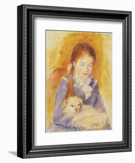 Young Girl with a Dog, C.1875-Pierre-Auguste Renoir-Framed Giclee Print