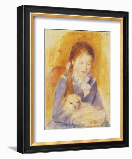 Young Girl with a Dog, C.1875-Pierre-Auguste Renoir-Framed Giclee Print