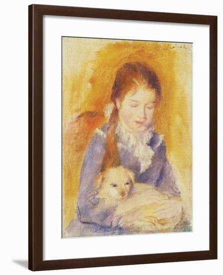 Young Girl with a Dog, C.1875-Pierre-Auguste Renoir-Framed Giclee Print