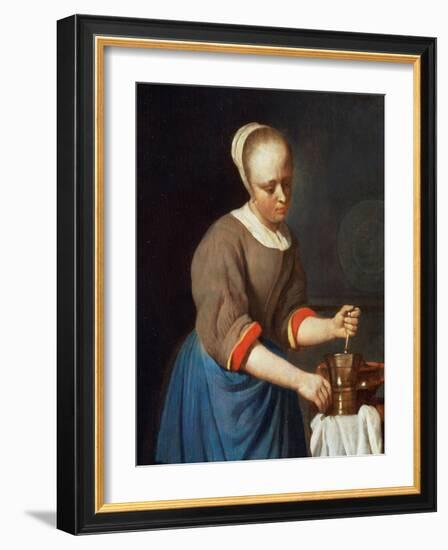 Young Girl with a Pestle and Mortar-Gabriel Metsu-Framed Giclee Print