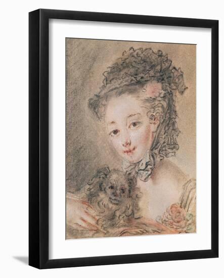 Young Girl with a Small Dog-Francois Boucher-Framed Giclee Print