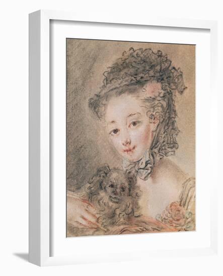 Young Girl with a Small Dog-Francois Boucher-Framed Giclee Print