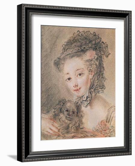 Young Girl with a Small Dog-Francois Boucher-Framed Giclee Print