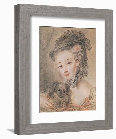 Young Girl with a Small Dog-Francois Boucher-Framed Giclee Print