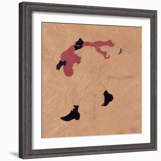 Young Girl with Black Ribbon in Red Hair, Putting Her Shoes On, 1909-Egon Schiele-Framed Giclee Print