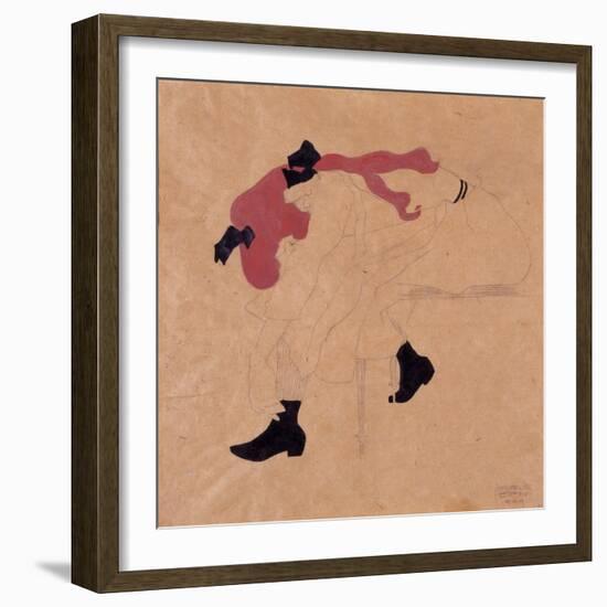 Young Girl with Black Ribbon in Red Hair, Putting Her Shoes On, 1909-Egon Schiele-Framed Giclee Print