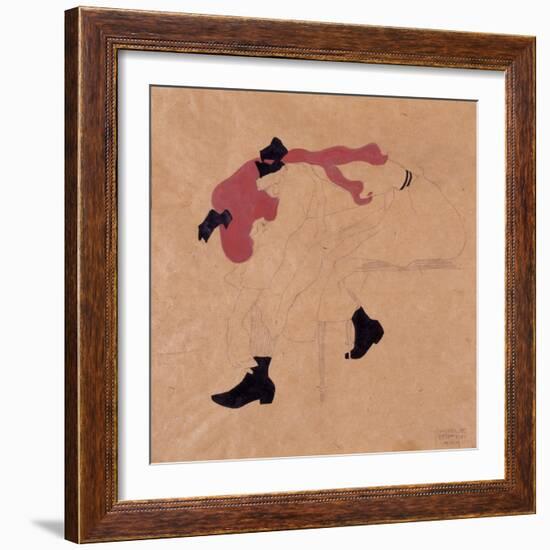 Young Girl with Black Ribbon in Red Hair, Putting Her Shoes On, 1909-Egon Schiele-Framed Giclee Print