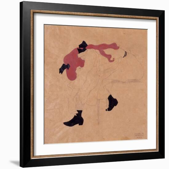 Young Girl with Black Ribbon in Red Hair, Putting Her Shoes On, 1909-Egon Schiele-Framed Giclee Print