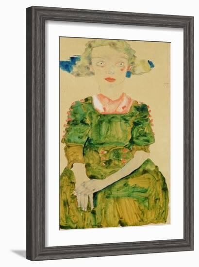 Young Girl with Blue Ribbon, 1911-Egon Schiele-Framed Giclee Print