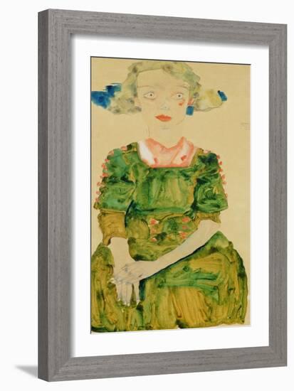 Young Girl with Blue Ribbon, 1911-Egon Schiele-Framed Giclee Print