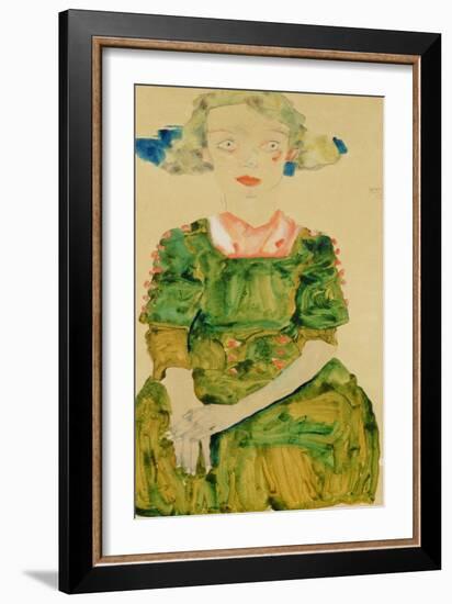 Young Girl with Blue Ribbon, 1911-Egon Schiele-Framed Giclee Print