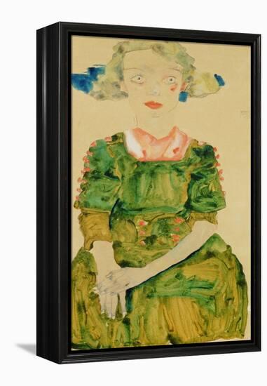 Young Girl with Blue Ribbon, 1911-Egon Schiele-Framed Premier Image Canvas