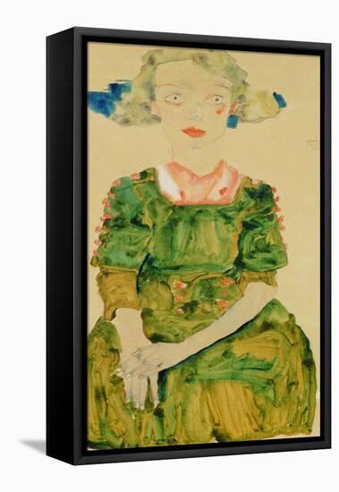 Young Girl with Blue Ribbon, 1911-Egon Schiele-Framed Premier Image Canvas