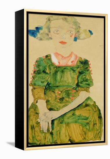 Young Girl with Blue Ribbon, 1911-Egon Schiele-Framed Premier Image Canvas