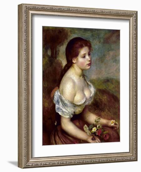 Young Girl with Daisies, 1889-Pierre-Auguste Renoir-Framed Giclee Print