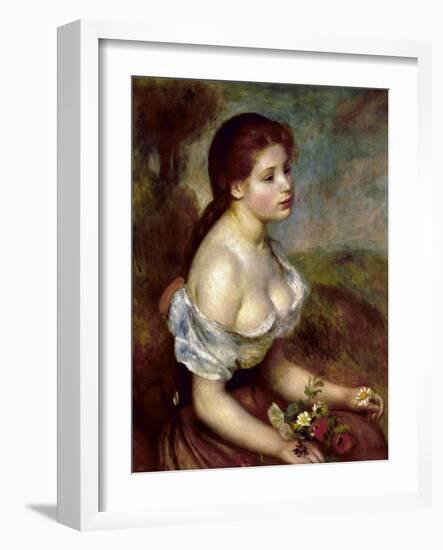 Young Girl with Daisies, 1889-Pierre-Auguste Renoir-Framed Giclee Print