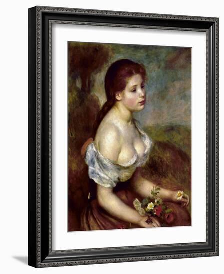 Young Girl with Daisies, 1889-Pierre-Auguste Renoir-Framed Giclee Print