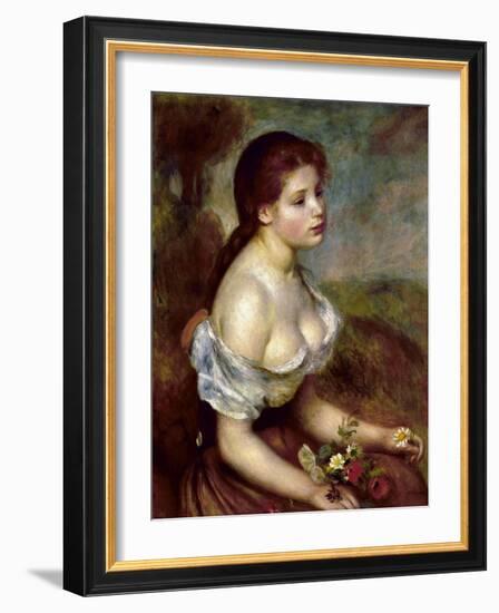 Young Girl with Daisies, 1889-Pierre-Auguste Renoir-Framed Giclee Print